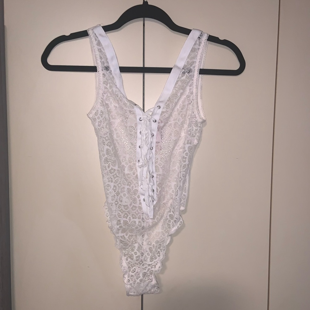 Victoria’s Secret lace lingerie, white, ribbon lace up